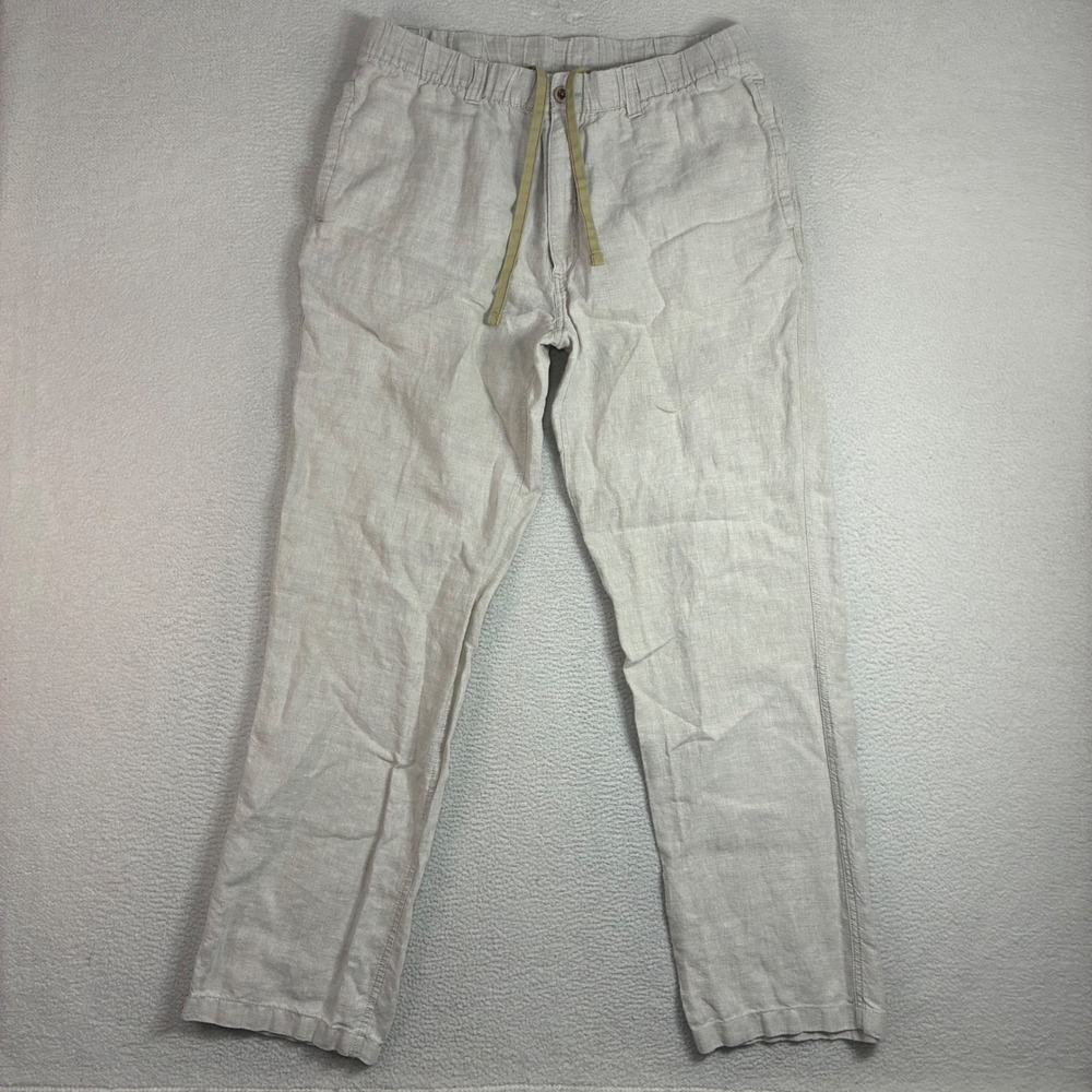 Caribbean Linen Pants Men 38x33 Beige Relaxed Drawstring Beach Coastal Summer